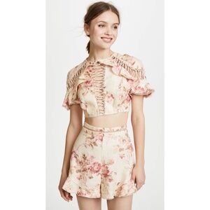 Zimmermann $425 Ad Campaign Corsair Lace Up Linen Roses Ruffle Top 1 S 4-8